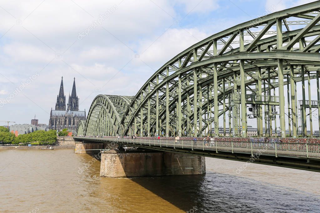 Hohenzollern Bridge and Cologne Cathedral in Cologne, Germany