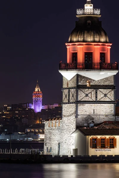Jungfrauenturm Und Galata Turm Istanbul Türkei — Stockfoto