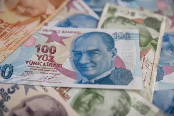 Flera Olika Turkiska Valutor Lira Sedlar — Stockfoto