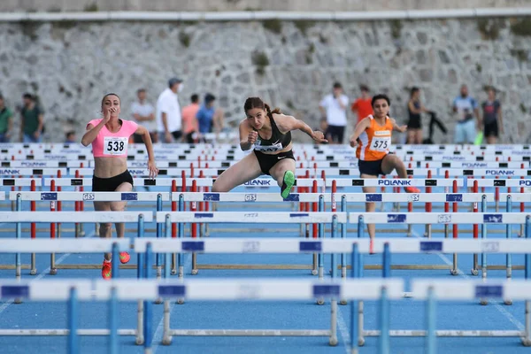Istanbul Turkey August 2020 Athletes Running 100 Metres Hurdles Turkish — Stock Photo, Image