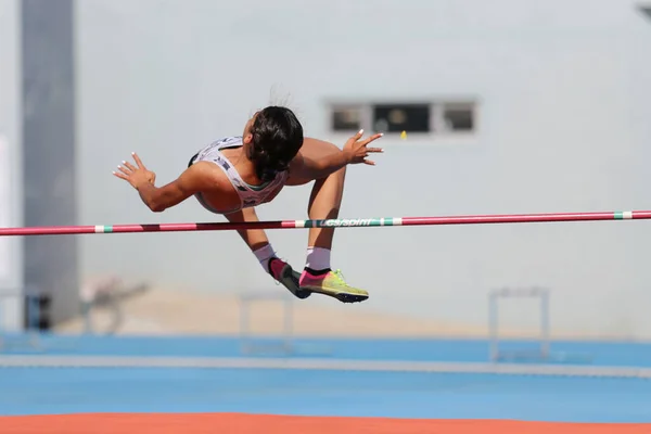 Istanbul Turquia Agosto 2020 Atleta Indefinido Salto Altura Durante Federação — Fotografia de Stock