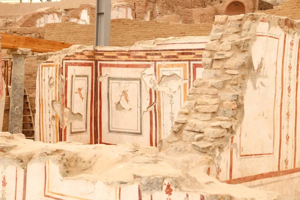 Σχέδια Τοίχων Αίθριο Σπίτια Στην Έφεσο Αρχαία Πόλη Σμύρνη Τουρκία — Φωτογραφία Αρχείου