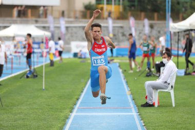 İSTANBUL, TURKEY - 13 Eylül 2020: Balkan U20 Atletizm Şampiyonası sırasında tanımlanamayan atlet