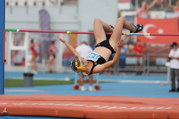 Istanbul Turquia Setembro 2020 Atleta Indefinido Salto Altura Durante Campeonatos — Fotografia de Stock