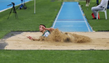 İSTANBUL, TURKEY - 13 Eylül 2020: Balkan U20 Atletizm Şampiyonası sırasında tanımlanamayan atlet
