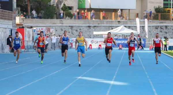 Istanbul Turkey Septembrie 2020 Sportivii Alergând 100 Metri Timpul Campionatelor — Fotografie, imagine de stoc