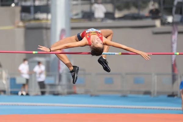 Istanbul Turquia Setembro 2020 Atleta Indefinido Salto Altura Durante Campeonatos — Fotografia de Stock