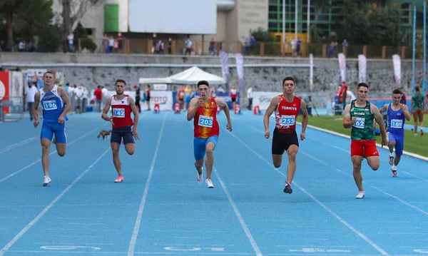 Istanbul Turkey Wrzesień 2020 Sportowcy Biegający 100 Metrów Podczas Mistrzostw — Zdjęcie stockowe
