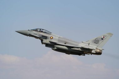 KONYA, TURKIYE - JULY 02, 2025: Qatar Air Force Eurofighter Typhoon EF2000 (ZR508) take-off from Konya Airport during Anatolian Eagle Air Force Exercise