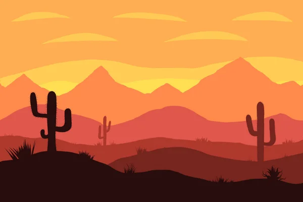 山とサボテンの背景イラストで砂漠の日の出 ロイヤリティフリーのストック写真