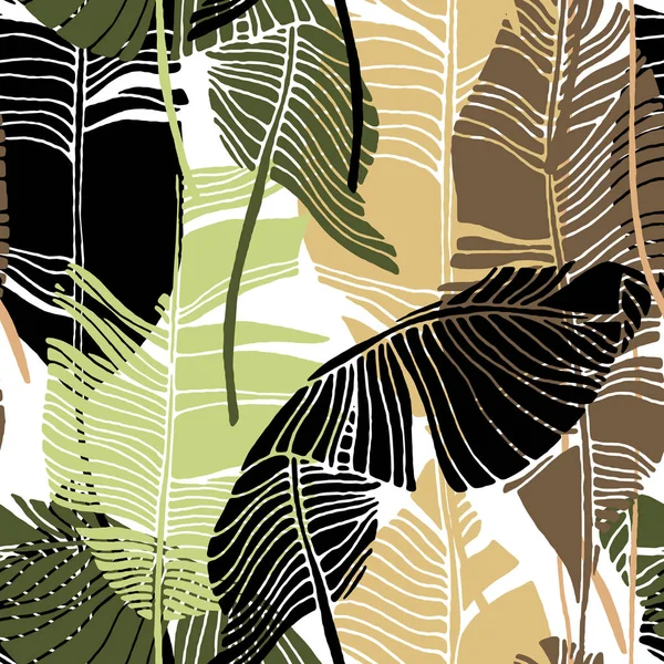Foglie tropicali, schema della giungla. Senza soluzione di continuità, dettagliato, modello botanico. Sfondo vettoriale . — Vettoriale Stock