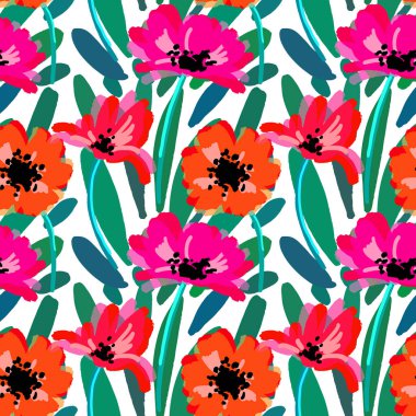 El çizimi yabani çiçekler, renkli botanik çizimler, çiçek unsurları, el çizimi tekrarlanabilir arka plan. Sanatsal arkaplan.