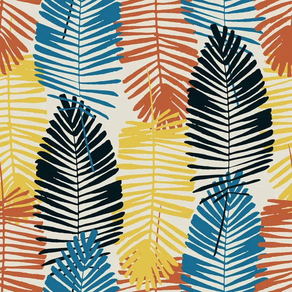 熱帯の葉、ジャングル パターン。シームレス、詳細な植物パターン。ベクトルの背景. — ストックベクタ