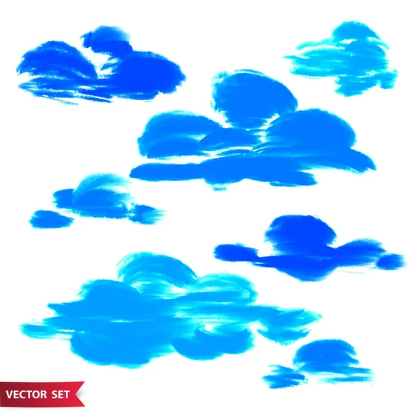 Vector set of hand drawing clouds in watercolor style, bright blue artistic illustration, isolated elements, hand drawn illustration. — Stock Vector