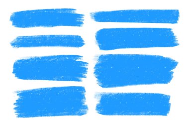 Elle çizilmiş fırça darbeleri ve lekeleri vektör kümesi. Mavi renk sanatsal el çekilmiş arka planlar.