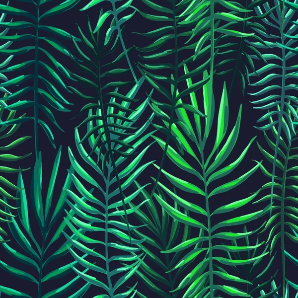 热带树叶，丛林模式。无缝地详细，植物的模式。矢量背景. — 图库矢量图片