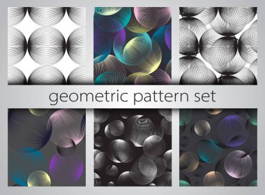 Abstract linear spheres seamless pattern set. Geometric circles backgrounds. clipart