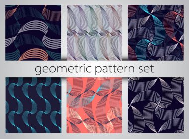 Kesintisiz geometrik desen küme. Geometrik basit parmak izi. Dokular withlinear şekiller yinelenen vektör.