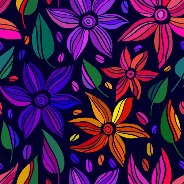 Patrón sin costura vectorial con dibujo a mano flores silvestres, ilustración botánica colorida, elementos florales, fondo repetible dibujado a mano. Fondo artístico. — Vector de stock