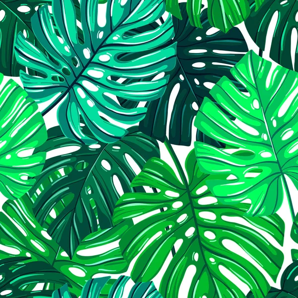 Patrón sin costura vectorial con hojas tropicales. Monstera deja textura. Selva floral repetible fondo . — Vector de stock