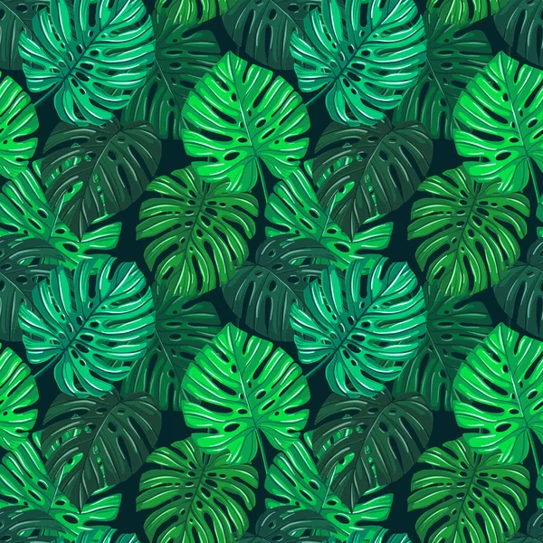 Vektornahtloses Muster mit tropischen Blättern. Monstera hinterlässt Textur. Dschungel Blumen wiederholbare Hintergrund. — Stockvektor