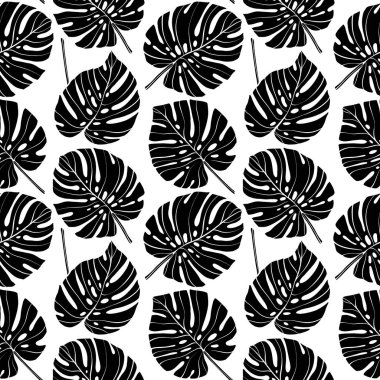 Tropikal yapraklı, kusursuz bir şekil. Canavar yaprak dokusu. Orman çiçekli tekrarlanabilir arkaplan.
