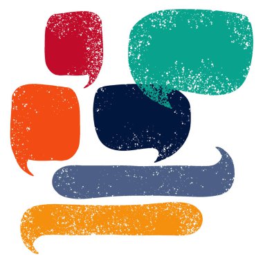 El yordamı bulutları. Konuşma çeşitli şekillerde ve renklerde kabarcıklar oluşturur. Tasarımlar için vektör desenli ögeler.