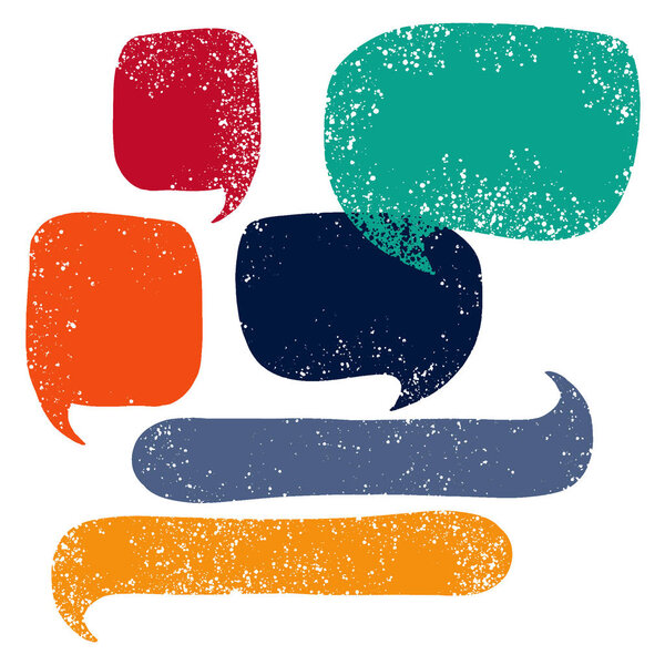 Hand drawn callout clouds. Speech bubbles various shapes and colors . Vector textured elements for designs.