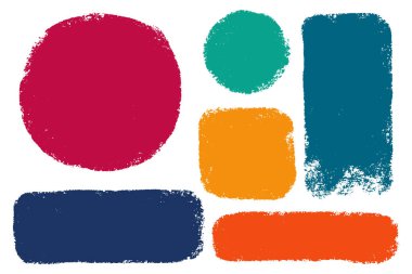 Vektör elle çizilmiş fırça darbeleri ve lekeler için arka planında çeşitli geometrik şekiller kümesi. Arka planlar renkli sanatsal el çekilmiş.