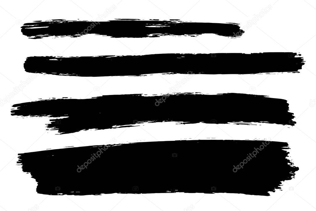Vector set of hand drawn brush strokes, stains. One color monochrome artistic hand drawn backgrounds.