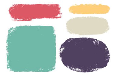 Vektör elle çizilmiş fırça darbeleri ve lekeler için arka planında çeşitli geometrik şekiller kümesi. Arka planlar renkli sanatsal el çekilmiş.