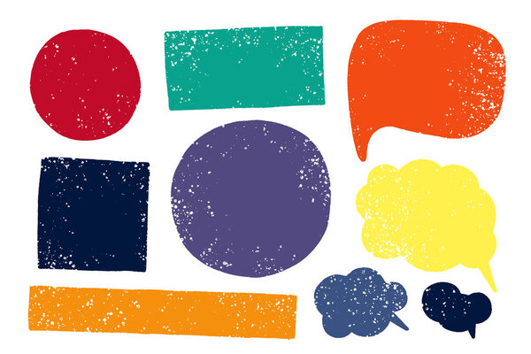 Hand drawn callout clouds and various shapes for backdrops. Vector textured multi color elements for designs. Simple textured backgrounds.