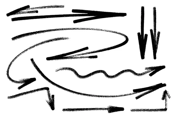 Conjunto de flechas de varias formas. Notas artísticas monocromáticas. Elementos de diseño dibujado a mano. Vector detalles a mano alzada para el diseño . — Vector de stock