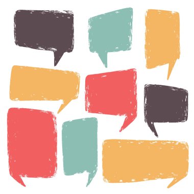 El yordamı bulutları. Konuşma çeşitli şekillerde ve renklerde kabarcıklar oluşturur. Tasarımlar için vektör desenli ögeler.