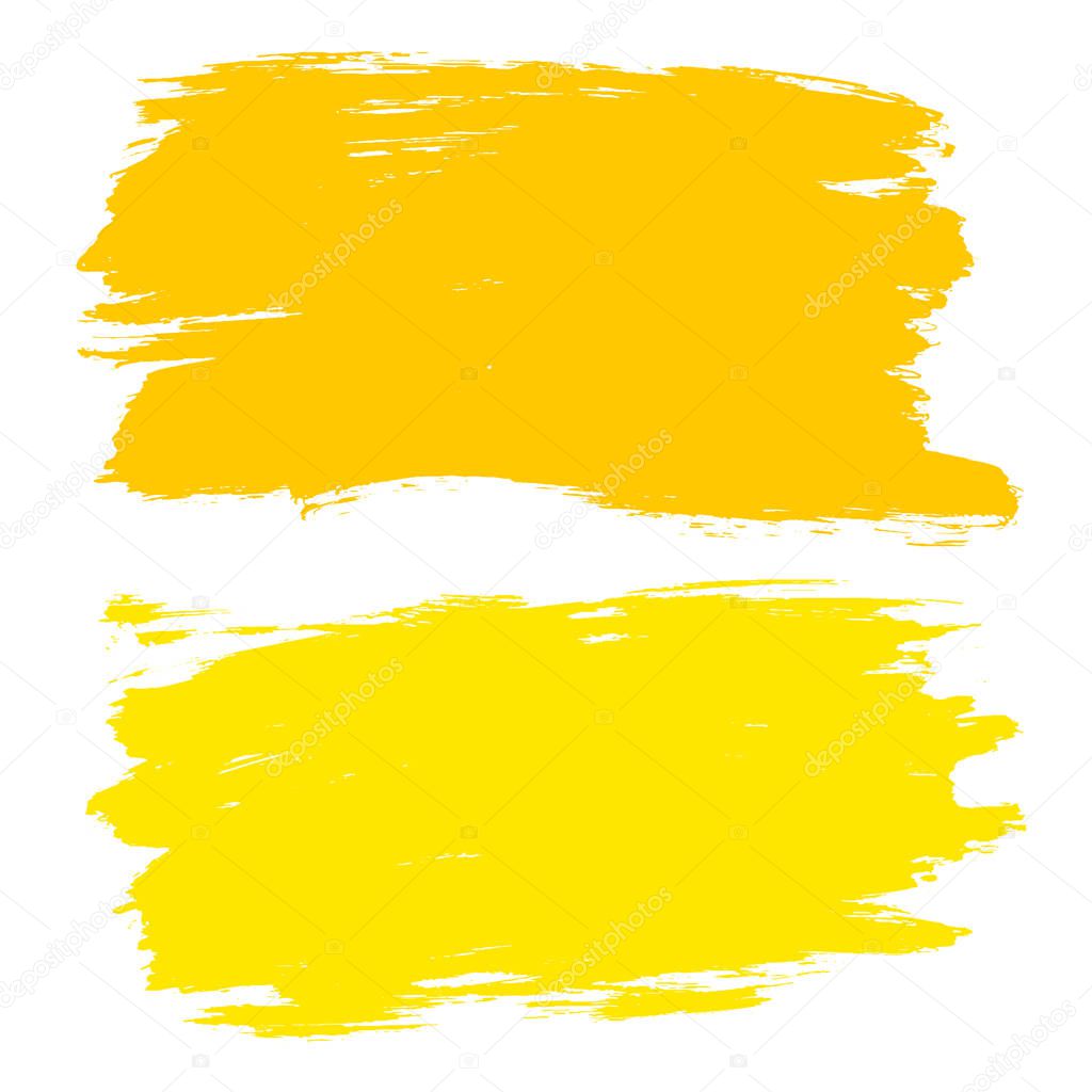 Vector set of hand drawn brush strokes, stains. Yellow color artistic hand drawn backgrounds.