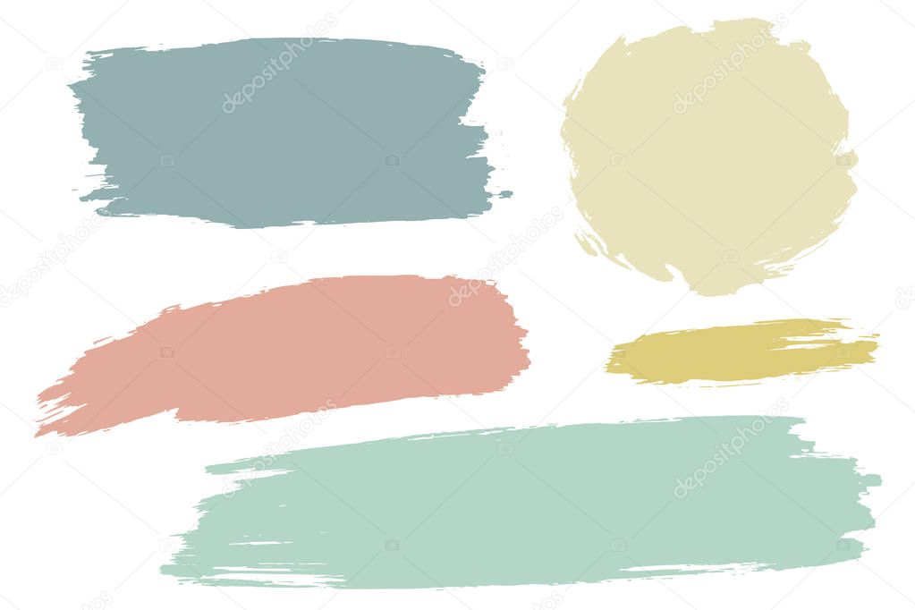 Vector set of hand drawn brush strokes and stains in various geometric shapes for backdrops. Colorful artistic hand drawn backgrounds.
