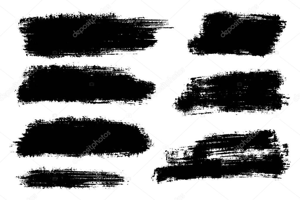 Vector set of hand drawn brush strokes, stains for backdrops. Monochrome design elements set. One color monochrome artistic hand drawn backgrounds.