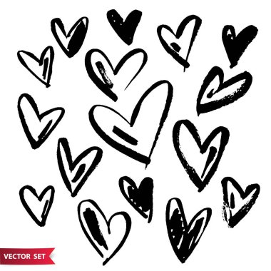 Beyaz arka plan üzerinde çizilmiş grunge Valentine Kalpler izole el koleksiyonları vektör.