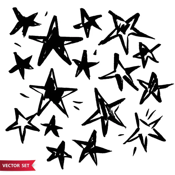 Векторные коллекции нарисованных вручную гранж-звёзд, выделенных на белом фоне. Ручные элементы. Звезды-каракули . — стоковый вектор