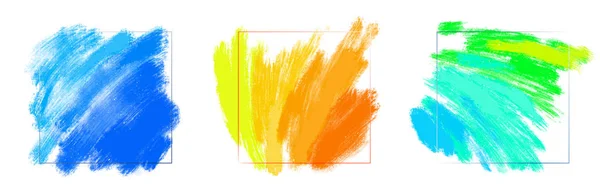 Umělecké čtvercové pozadí sada, vektor s barvy multi tahy štětce, olejové barvy vzhledu pozadí s barevnými malovanými skvrny — Stockový vektor