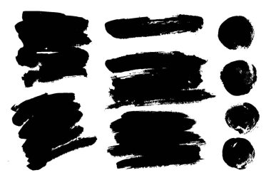 Elle çizilmiş fırça darbeleri, arka planda lekeler. Tek renkli tasarım elementleri ayarlandı. Bir renk monokrom sanatsal el çizimi arkaplan.