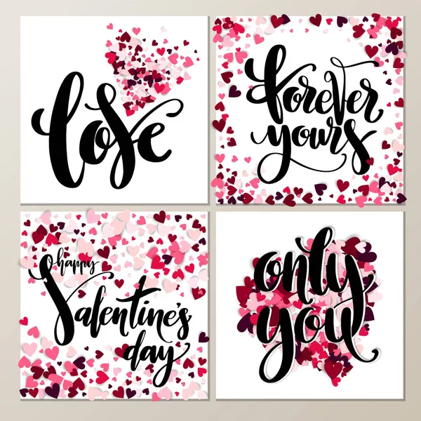 Valentijn s dag creatieve artistieke hand getrokken kaarten instellen. Vectorillustratie. Huwelijk, liefde, romantische sjabloon. — Stockvector