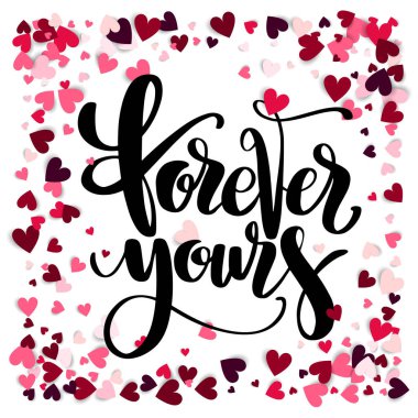Sevgililer s günü yaratıcı sanatsal el çekilmiş kartı. Vektör çizim. Evlilik, aşk, romantik şablonu. Forerver senin kalpler tarafından çevrili kelimeler.