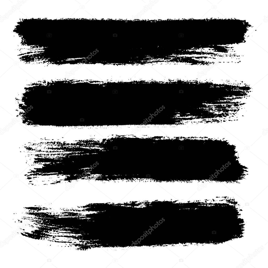 Vector set of hand drawn brush strokes, stains for backdrops. Monochrome design elements set. One color monochrome artistic hand drawn backgrounds.