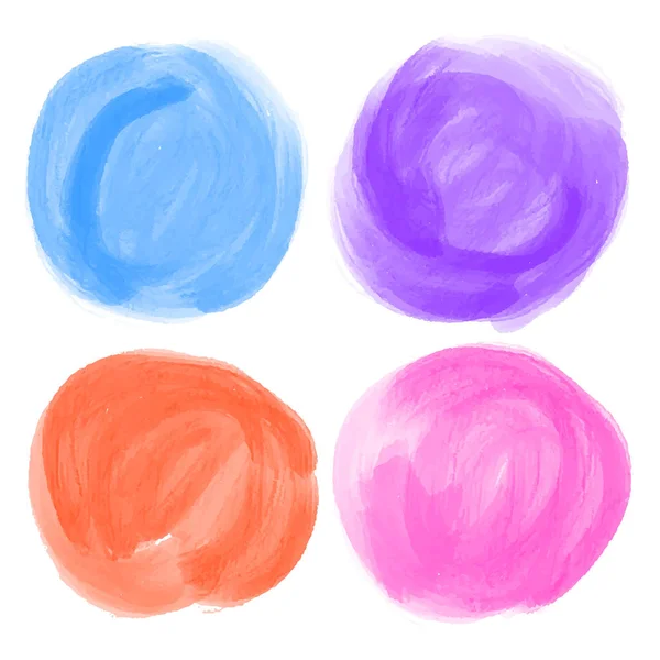 Conjunto vetorial de círculos aquarela desenhados à mão para cenários. Colorido mão artística desenhada fundos. Manchas desenhadas à mão conjunto de forma redonda . —  Vetores de Stock