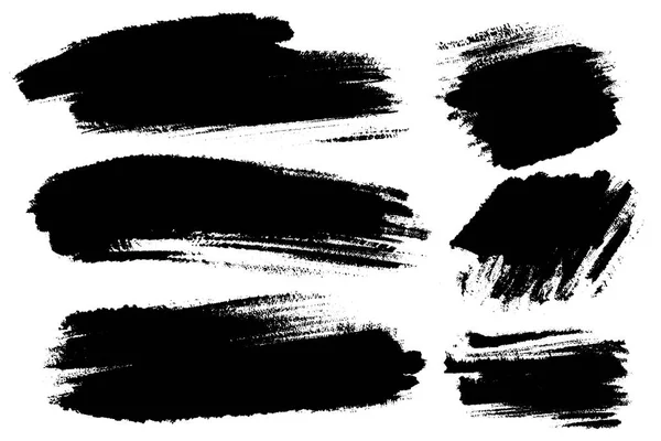 Vektor-Set von handgezeichneten Pinselstrichen, Flecken für Kulissen. monochrome Gestaltungselemente gesetzt. schwarze Farbe künstlerische handgezeichnete Hintergründe rechteckige Form. — Stockvektor