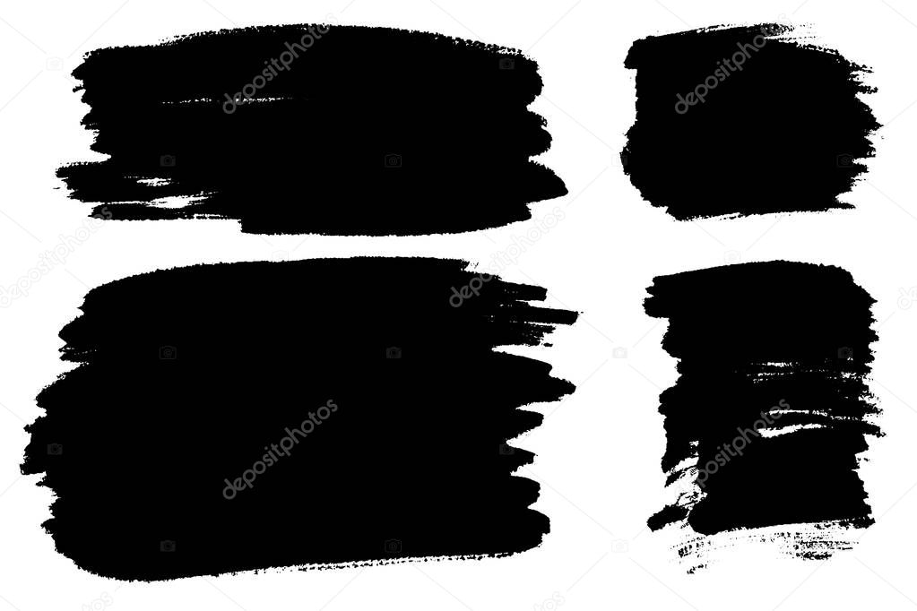 Vector set of hand drawn brush strokes, stains for backdrops. Monochrome design elements set. Black color artistic hand drawn backgrounds.