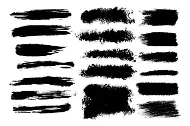 Elle çizilmiş fırça darbeleri, arka planda lekeler. Tek renkli tasarım elementleri ayarlandı. Bir renk monokrom sanatsal el çizimi arkaplan.