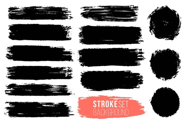 Vector set hand getrokken penseelstreken, vlekken voor achtergronden. Monochroom ontwerpelementen instellen. Zwarte kleur artistieke hand getekende achtergronden verschillende vorm. — Stockvector