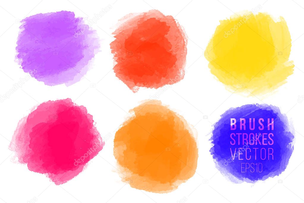 Vector set of hand drawn watercolor circles for backdrops. Colorful artistic hand drawn backgrounds. Hand drawn stains round shape set.